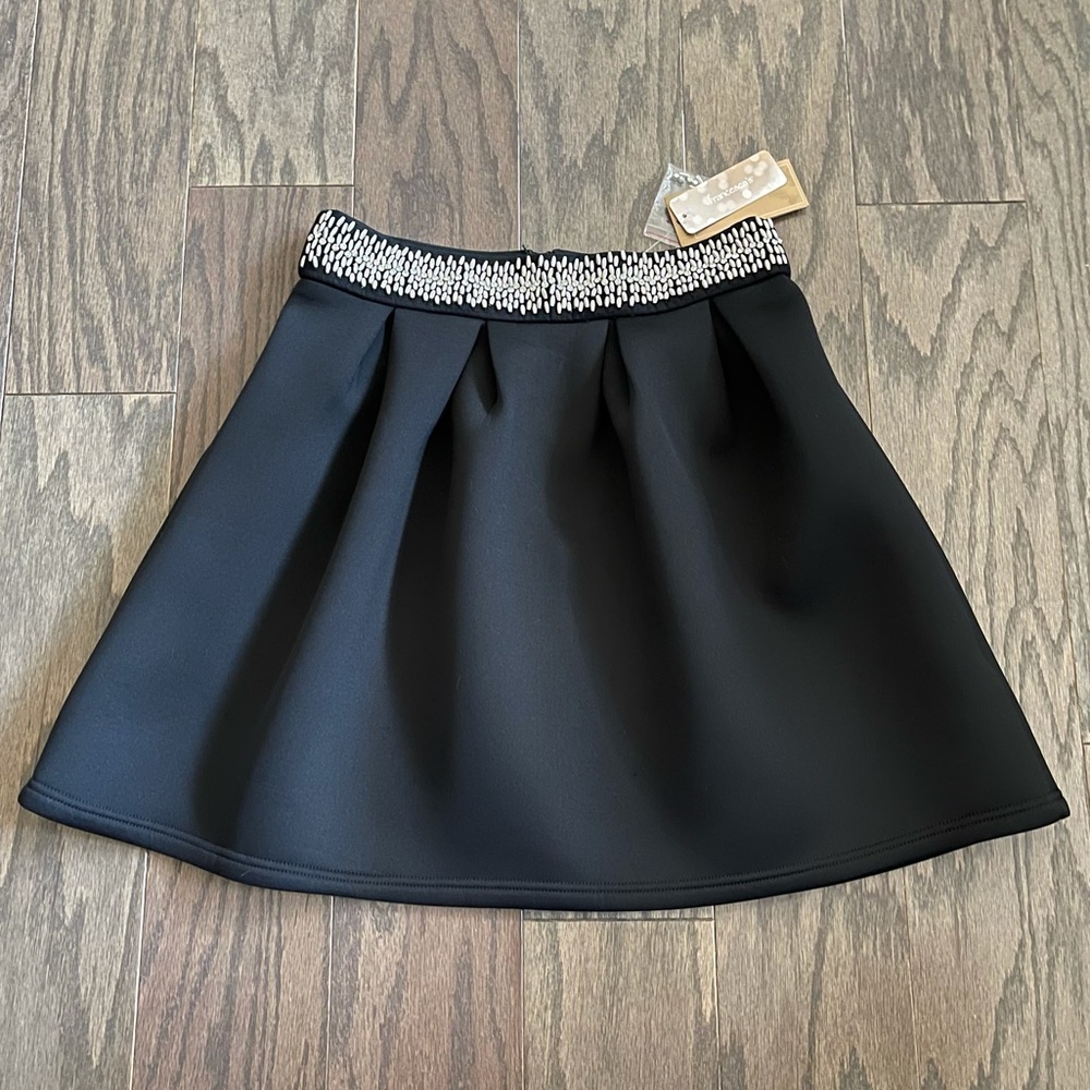 Francesca’s Embellished A-line Pleated Scuba Skirt